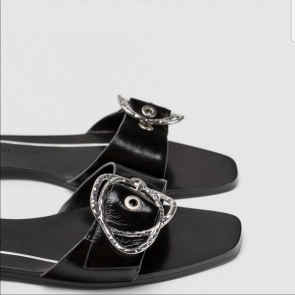 Zara Leather Flat Buckle Sandals EUR 38 - Picture 4 of 7